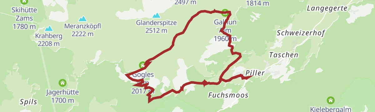Route map: 1) Almwanderung Venet
